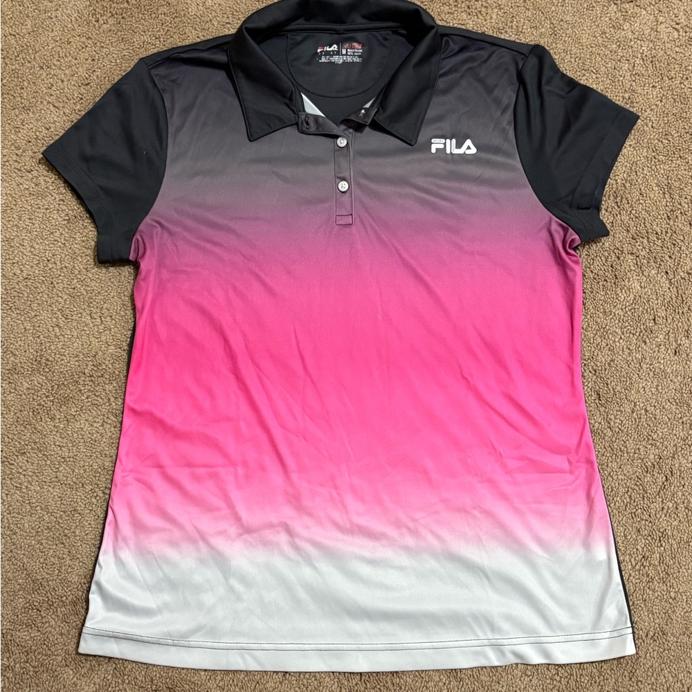 FILA Women's Black and Pink Ombre Button Down Shirt